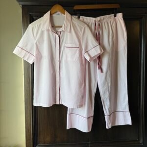 Gingerlilly Pink Cotton Pajama Set Short Sleeve Button Front Pants Coquette L